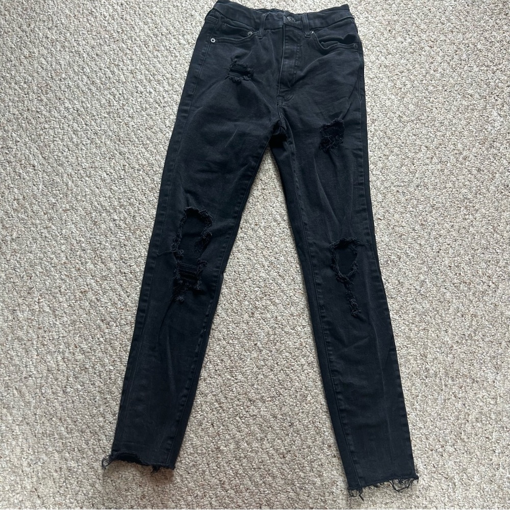 Aeropostale Black Curvy Jegging Womens 4 Regular Super High Rise Distressed Jean